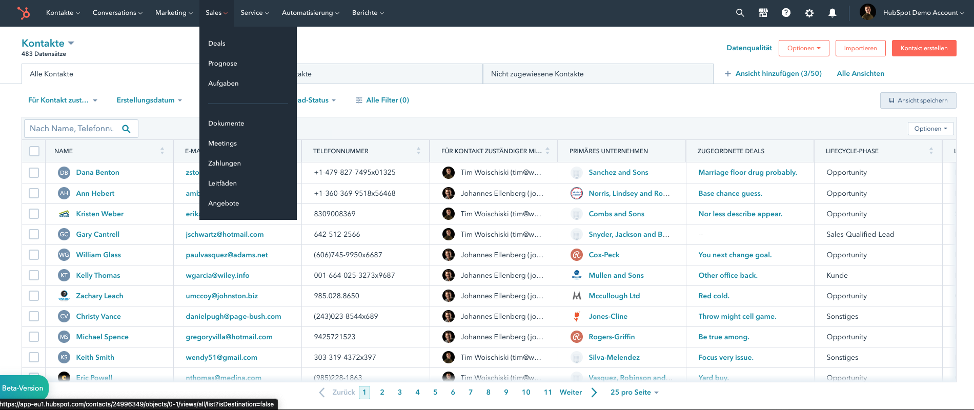 Kontaktdatenbank im HubSpot CRM